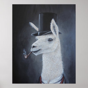 Eleganter, schicker Lama mit Zylinder und Pfeife Poster