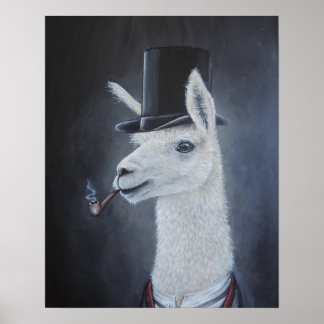 Eleganter, schicker Lama mit Zylinder und Pfeife Poster
