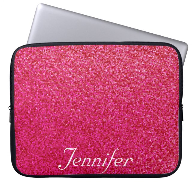 Eleganter schicker PINK-Print-Glitzer PERSONALISIE Laptopschutzhülle (Vorderseite)
