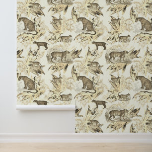 Eleganter, schicker Vintage-Beige-Toile-Wildkatzen Tapete