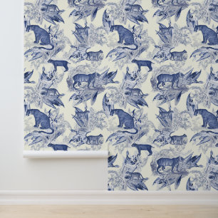 Eleganter, schicker Vintage-Blau-Toile-Wildkatzen- Tapete