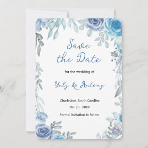 Eleganter Schieferblauer Wasserfarben-Blumengarten Save The Date