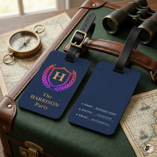 Eleganter Schild mit navyblauem Gold-Monogramm Fam Gepäckanhänger