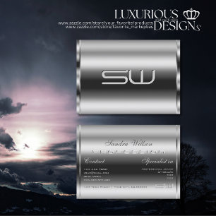 Eleganter, schimmernder Silber und großer 3D Monog Visitenkarte