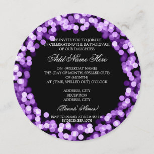 Eleganter Schläger Mitzvah lila funkelnd Lichter Einladung