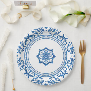 Eleganter, schlichter Blue White Blume Chinoiserie Pappteller
