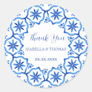 Eleganter, schlichter Blue White Blume Chinoiserie Runder Aufkleber