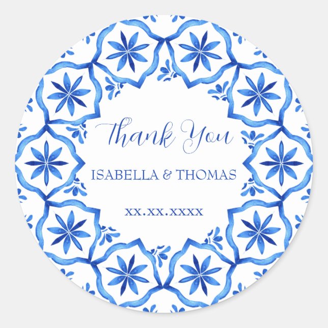 Eleganter, schlichter Blue White Blume Chinoiserie Runder Aufkleber (Vorderseite)