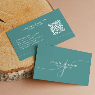 Eleganter Schlichter QR-Code für Aquamarines Skrip Visitenkarte