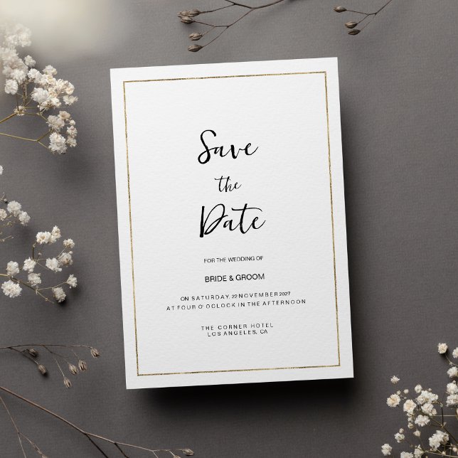 Eleganter, schlichter Weißgold-Minimalist Save the Einladung (Elegant simple white gold minimalist Save the Date )