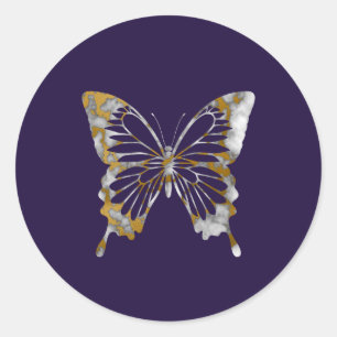 Eleganter Schmetterling aus weißem und goldenem Ma Runder Aufkleber