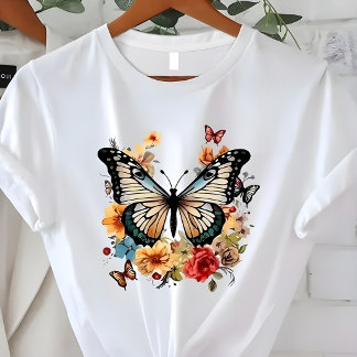 Eleganter Schmetterling Florales Natur Grafik T-Shirt