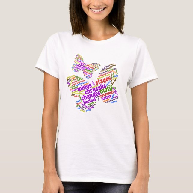 Eleganter Schmetterling-Tag Cloud T-Shirt (Vorderseite)
