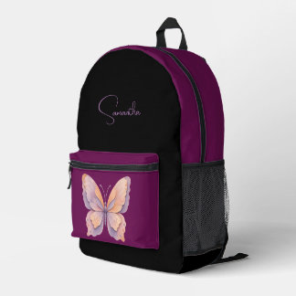 Eleganter Schmetterling Tiefes Pflaumenpurpur Benu Bedruckter Rucksack