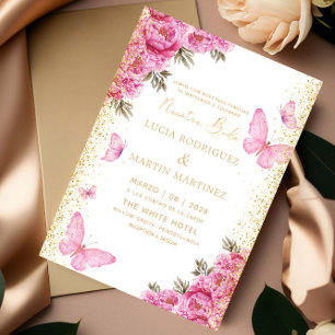 Eleganter Schmetterling und florale Nuestra Boda Einladung