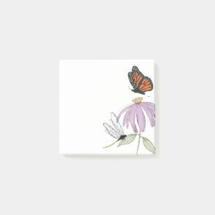 Eleganter Schmetterling und lila Blume Stylische L Post-it Klebezettel