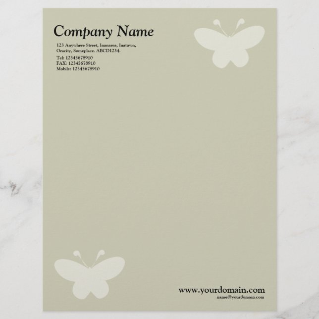 Eleganter Schmetterling - Warm beige Briefkopf (Vorderseite)