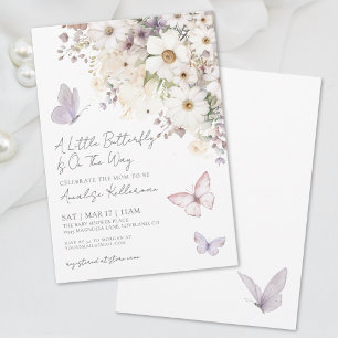 Eleganter Schmetterling Wildblumen-Baby-Party Einladung