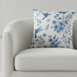 Eleganter Schmetterlings-Blüten- Blaue Toile Kissen