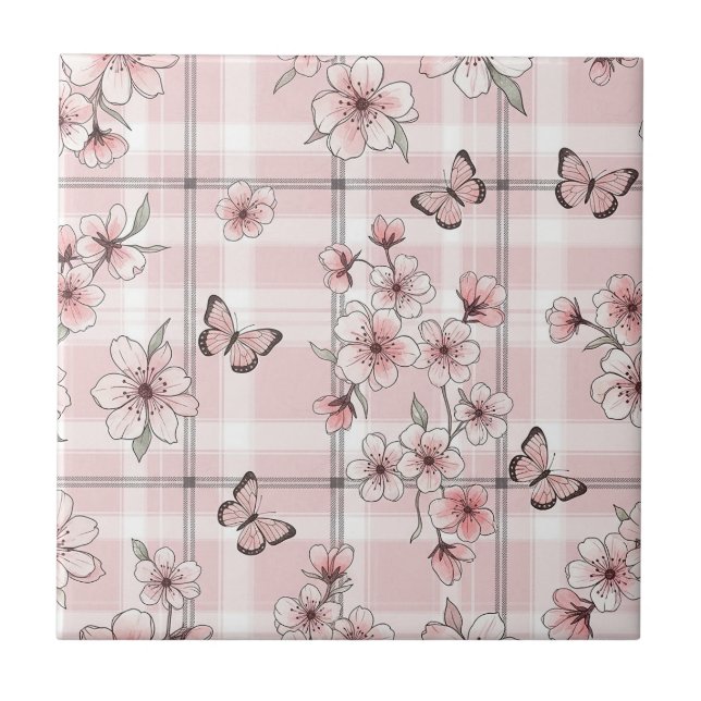Eleganter Schmetterlingsblüten-Entwurf (2) Fliese (Vorderseite)