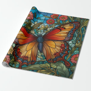 Eleganter Schmetterlingsgarten aus Buntglas Geschenkpapier