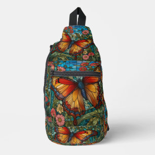 Eleganter Schmetterlingsgarten aus Glasmalerei Crossbody Bag