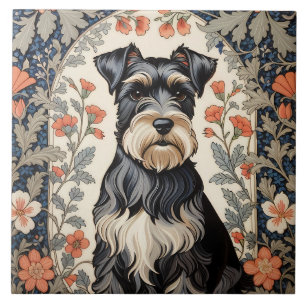 Eleganter Schnauzer William Morris inspirierter Bl Fliese