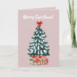 Eleganter schneebedeckter Weihnachtsbaum Rosa Karte