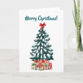 Eleganter schneebedeckter Weihnachtsbaum Weiß Karte