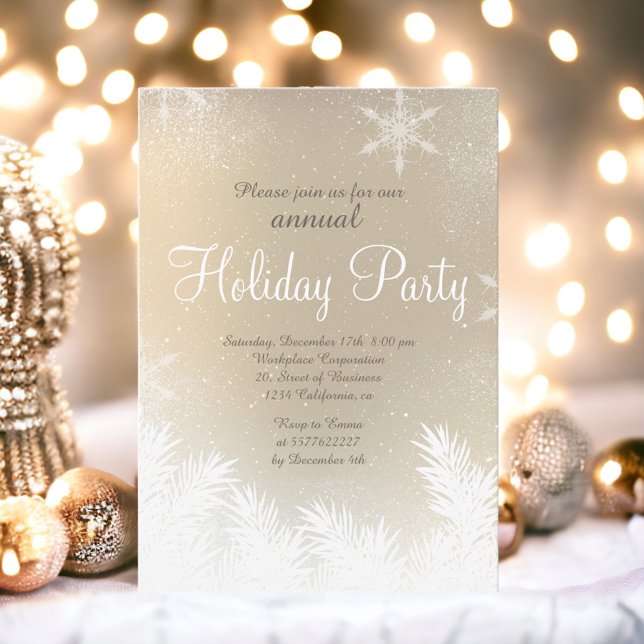 Eleganter Schneeflocken goldener Winterurlaub Einladung (Elegant snowflake gold winter corporate holiday invitation)