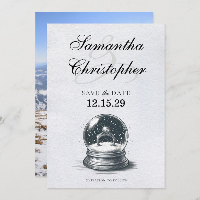 Eleganter Schneeglobe Verlobung Ring Save The Date (Vorne/Hinten)