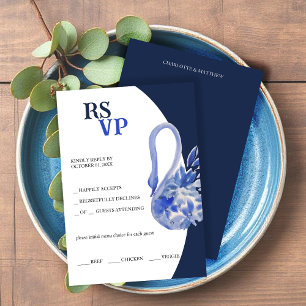Eleganter Schöner Blauer Boho Schwan Aquarell RSVP Karte