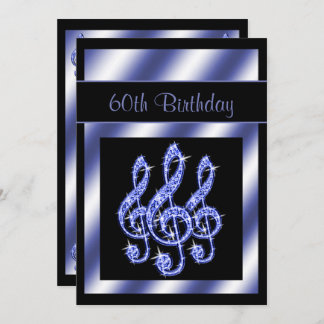 Eleganter, schöner Blauer Treble Clefs 60. Geburts Einladung