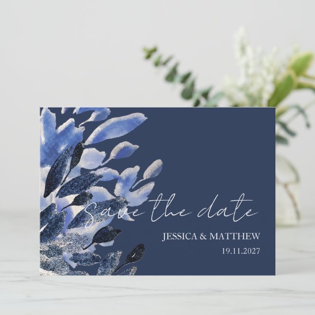 Eleganter, schöner Schwan bei Blue Wedding Save The Date (Stehend Vorderseite)