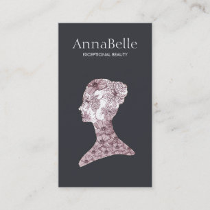 Eleganter Schönheitssalon Girl's Face Hand Drawn F Visitenkarte