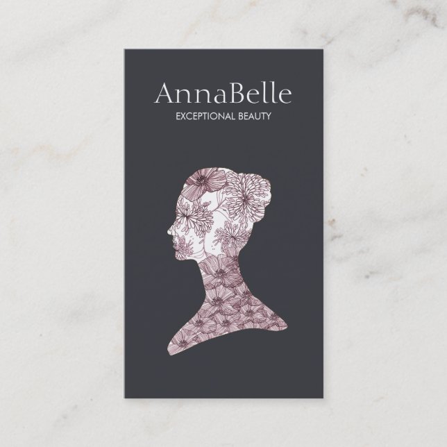 Eleganter Schönheitssalon Girl's Face Hand Drawn F Visitenkarte (Vorderseite)
