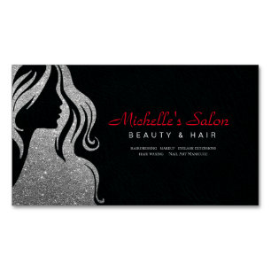 Eleganter Schönheitssalon & Haare Stylist Silver B Magnetische Visitenkarte