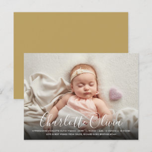 Eleganter Schriftname Baby Foto Geburt Ankündigungspostkarte