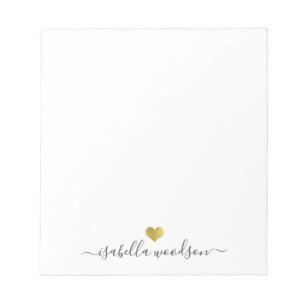 Eleganter Schriftname Faux-Goldfolien-Herz Notizblock