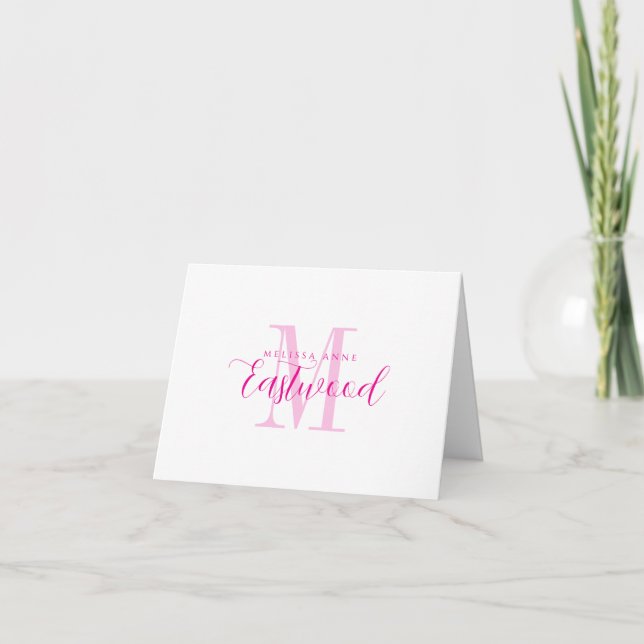 Eleganter Schriftname Hot Pink Monogramm gefaltet (Vorderseite)