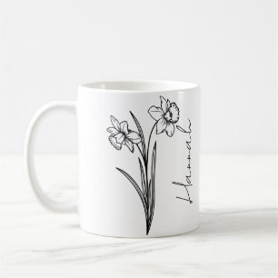 Eleganter Schriftname März-Geburtsmonatsblume Narz Kaffeetasse