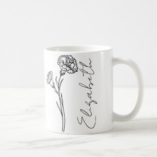 Eleganter Schriftname Nelke Januar Geburtsblume Kaffeetasse