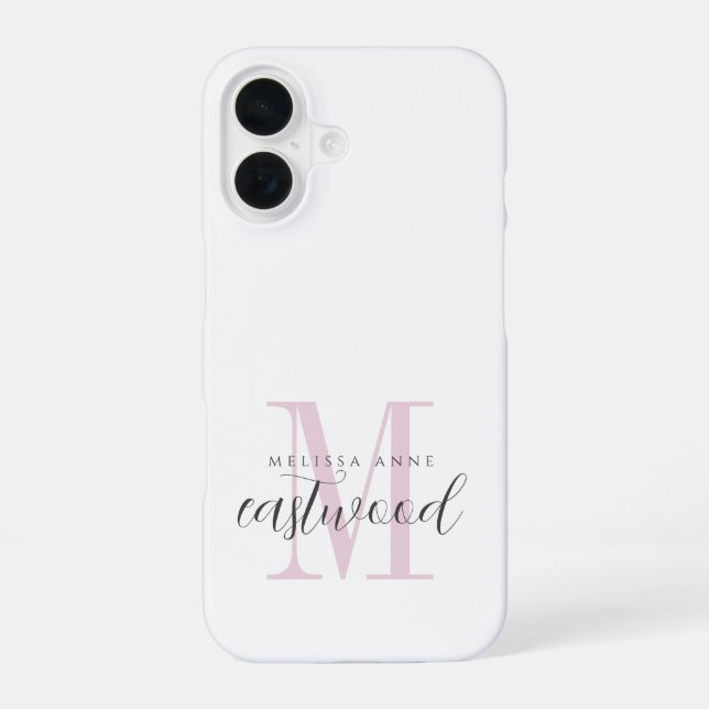 Eleganter Schriftname Rosa Schwarzes Monogramm  iPhone 16 Hülle (Rückseite)