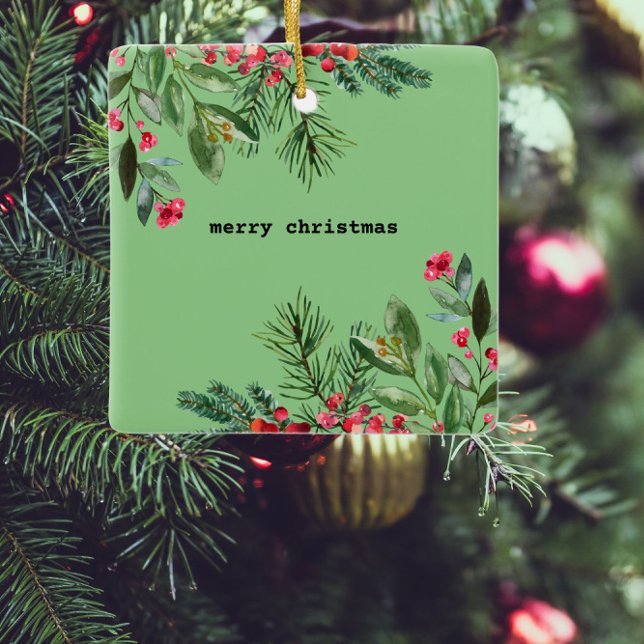 Eleganter Schriftsteller Weihnachten Foliage Holly Keramikornament (Von Creator hochgeladen)