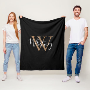 Eleganter Schriftzug mit Monogramm Gold Schwarz Fl Fleecedecke