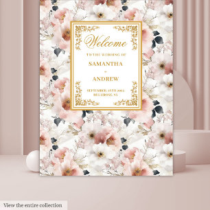 Eleganter Schriftzug staubrosa Blumen-Hochzeitstep Wandteppich