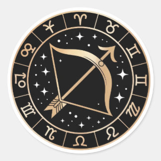 Eleganter Schütze-Zodiak Gold Schwarz Runder Aufkleber