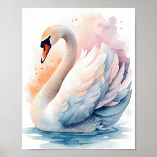 Eleganter Schwan Aquarell-Wandkunst Poster