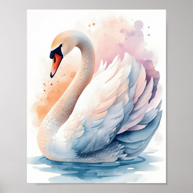 Eleganter Schwan Aquarell-Wandkunst Poster (Vorne)