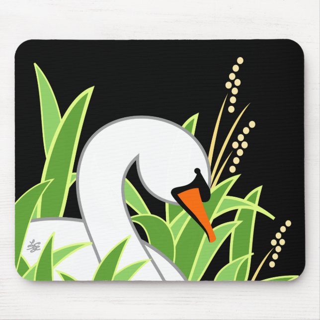 Eleganter Schwan auf schwarzem Hintergrund Mousepad (Vorne)